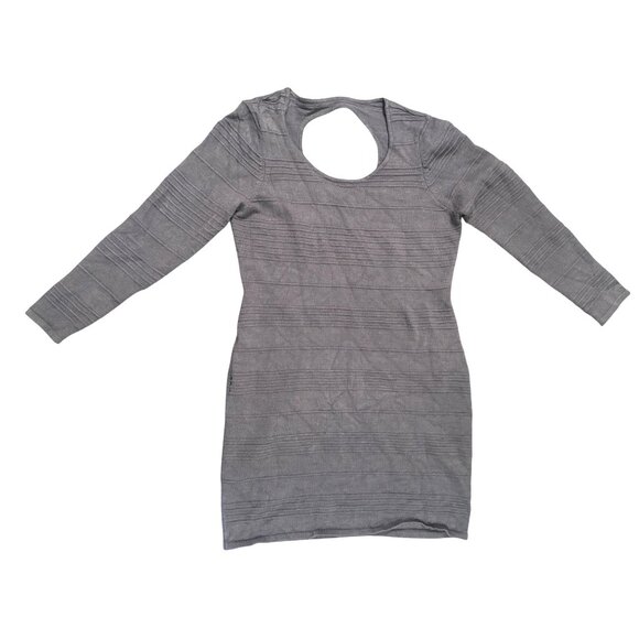 Allison Brittney Small Gray Textured Knit Long Sleeve Dress Soft Glam Open Back - Picture 10 of 10